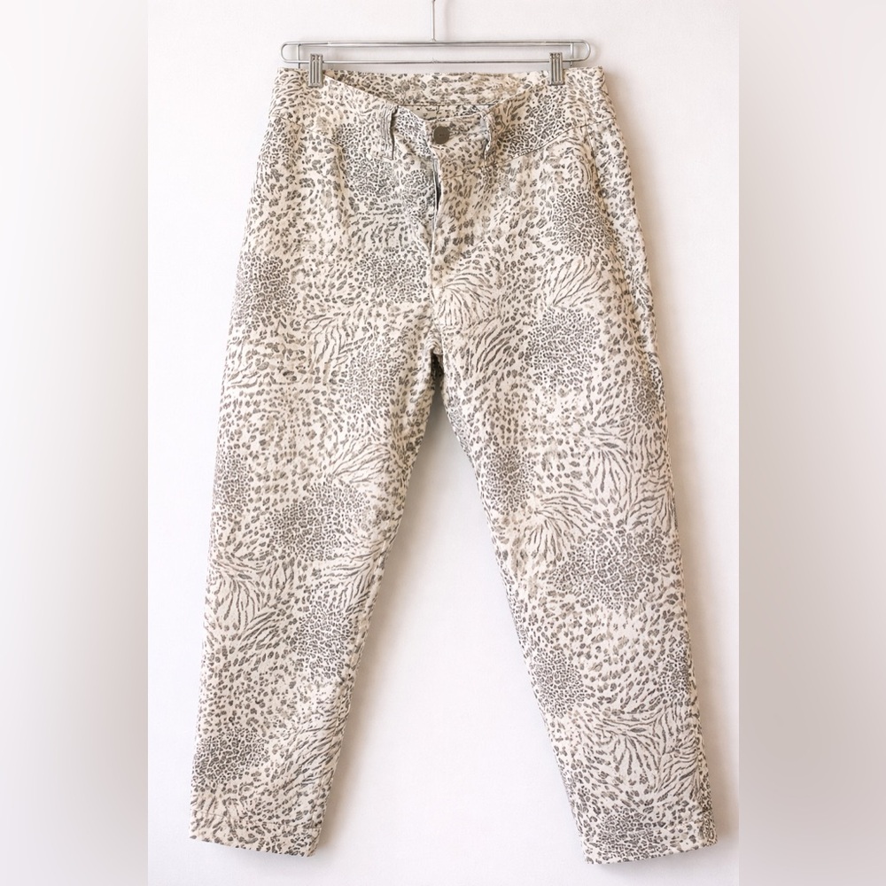 Seven7 Cream and Taupe Animal Print High-Rise Pants